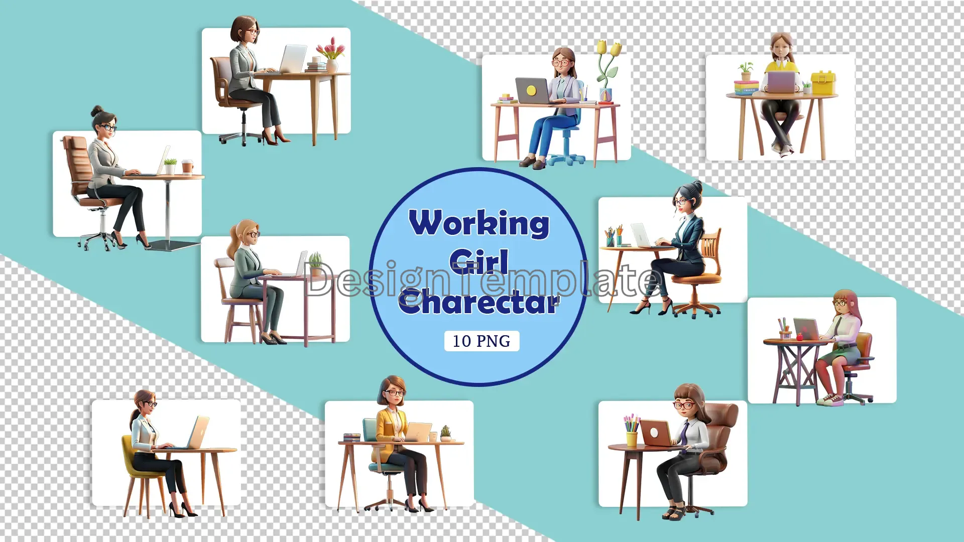 Working Girl Character 3D Elements Pack